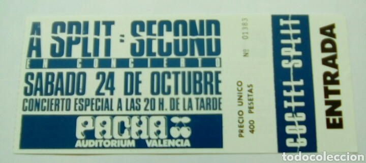 Entradas antiguas de conciertos: A SPLIT SECOND ENTRADA DE CONCIERTO - Foto 1