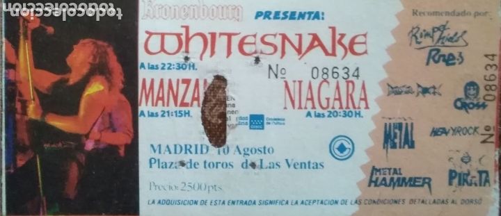 Entradas antiguas de conciertos: ENTRADA ORIGINAL WHITESNAKE - Foto 1