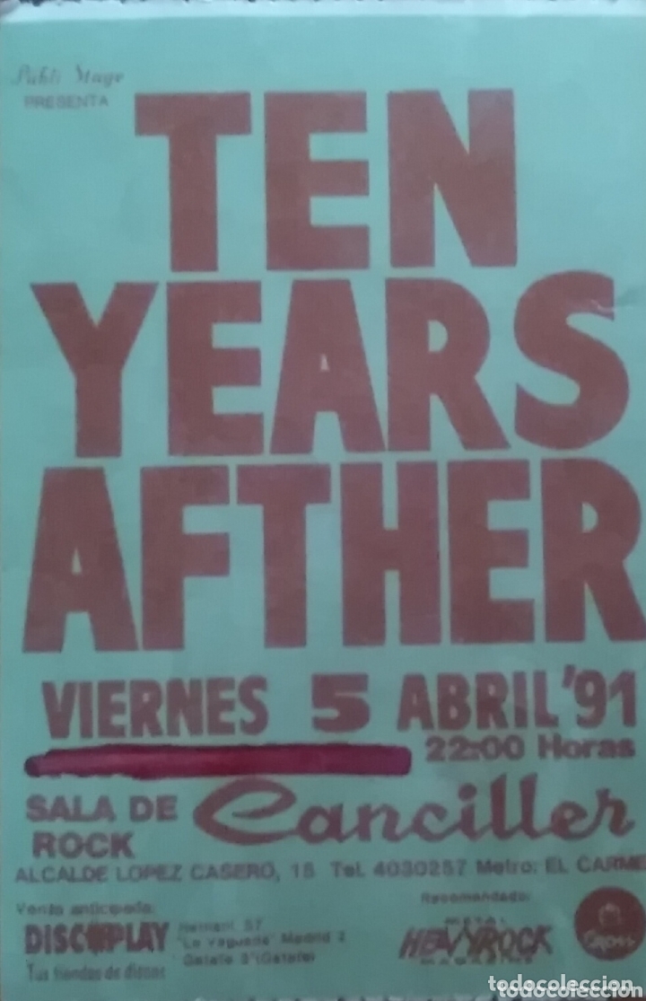 Entradas antiguas de conciertos: ENTRADA ORIGINAL TEN YEARS AFTER - Foto 1