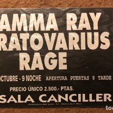 Entradas Antiguas de Conciertos: GAMMA RAY + STRATOVARIUS + RAGE. ENTRADA COMPLETA CONCIERTO SALA CANCILLER (MADRID), 1996. Lote 195903547