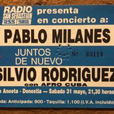 Entradas Antiguas de Conciertos: PABLO MILANES + SILVIO RODRÍGUEZ. ENTRADA COMPLETA CONCIERTO ANOETA (SAN SEBASTIÁN), EN 1986. Lote 196020940