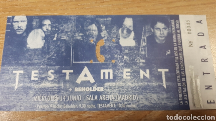 Entradas antiguas de conciertos: ENTRADA CONCIERTO DE TESTAMENT - Foto 1