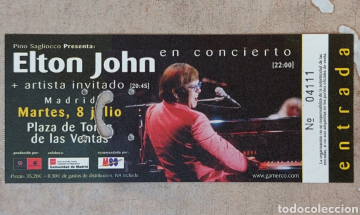 Entradas antiguas de conciertos: Entrada de concierto Elthon John - Foto 1