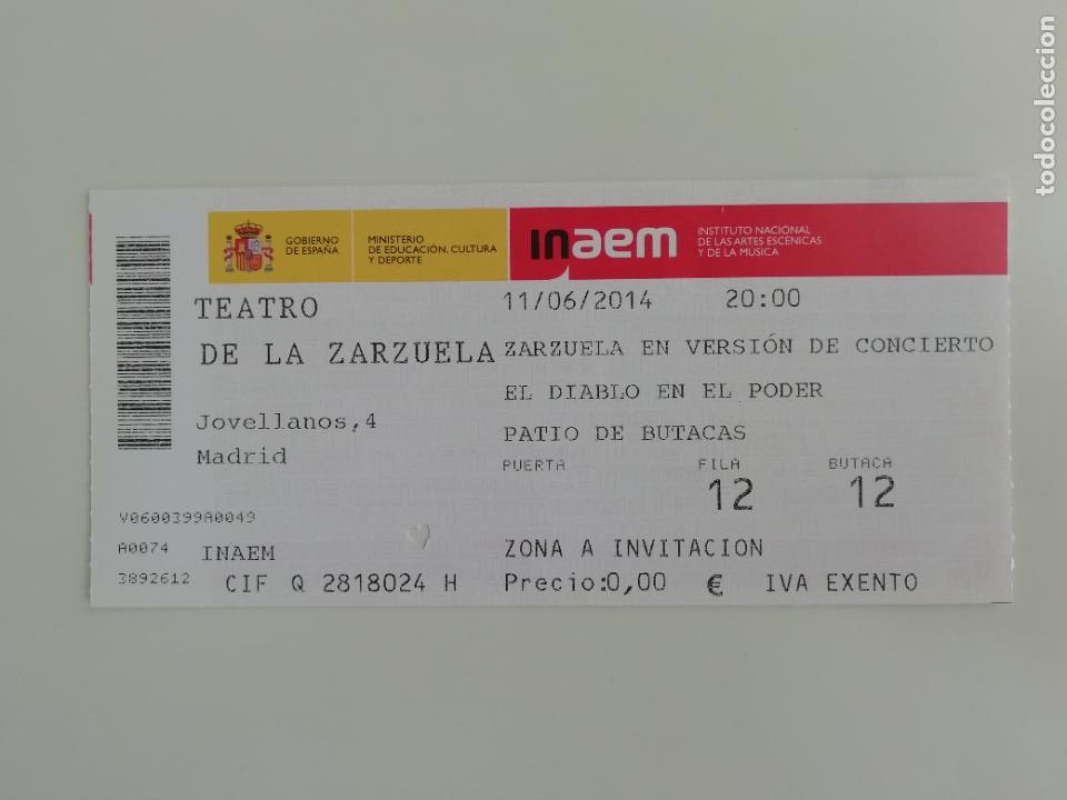 Entradas antiguas de conciertos: Entrada Teatro de la Zarzuela Madrid El diablo en el poder Barbieri 2014 - Foto 1