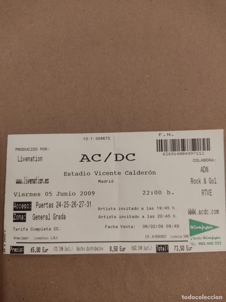 Entradas antiguas de conciertos: Entrada Concierto AC/DC en el Calderon - Foto 1