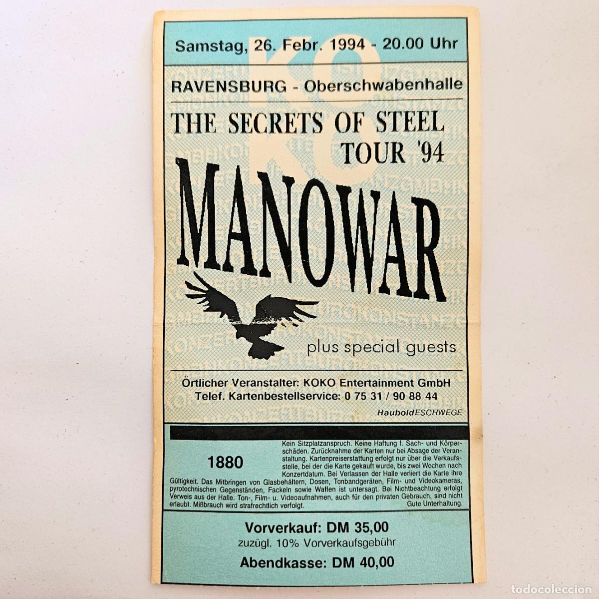 Entradas antiguas de conciertos: Entrada de concierto de MANOWAR del 1994 - Foto 1