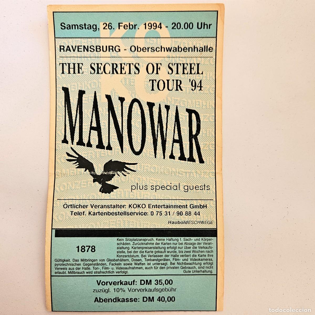 Entradas antiguas de conciertos: Entrada de concierto de MANOWAR del 1994 - Foto 1