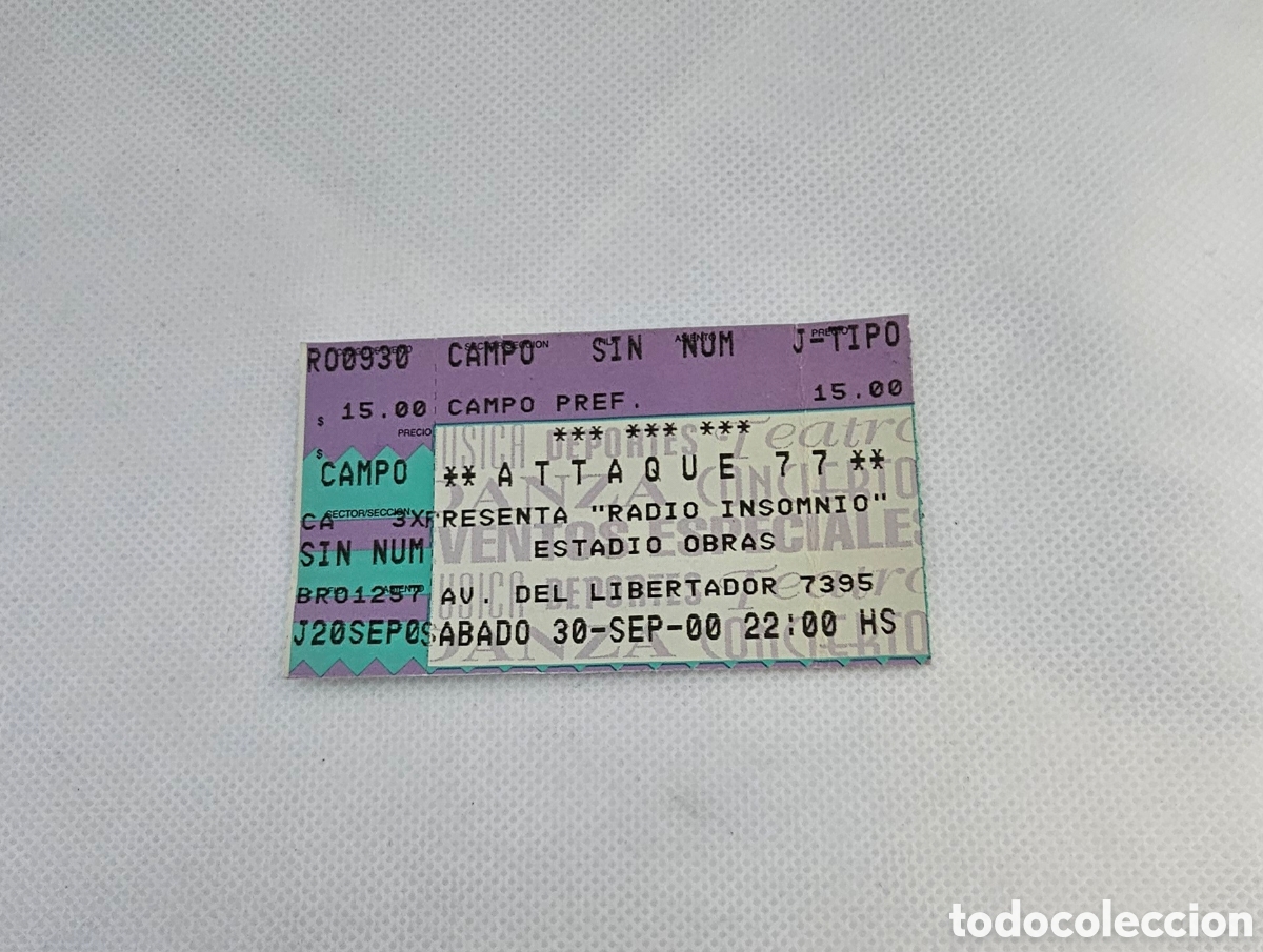 Entradas antiguas de conciertos: Entrada Attaque 77 Buenos Aires - Foto 1