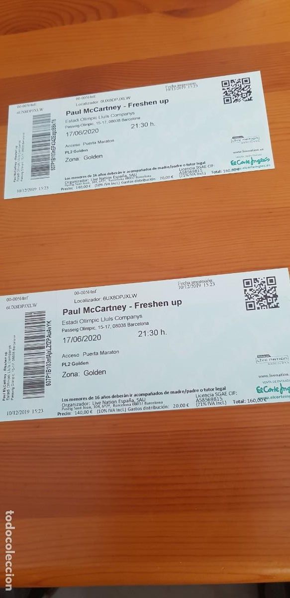 Entradas antiguas de conciertos: PAUL McCARTNEY - FRESHEN UP - Foto 2
