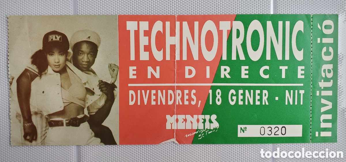 Entradas antiguas de conciertos: Entrada usada . TECHNOTRONIC.MENFIS .BARCELONA. N&uacute;merada (320) completa - Foto 2