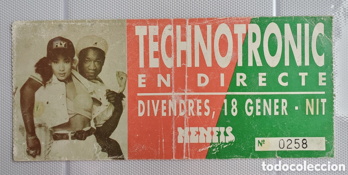 Entradas antiguas de conciertos: Entrada usada . TECHNOTRONIC.MENFIS .BARCELONA. N&uacute;merada (258). - Foto 1