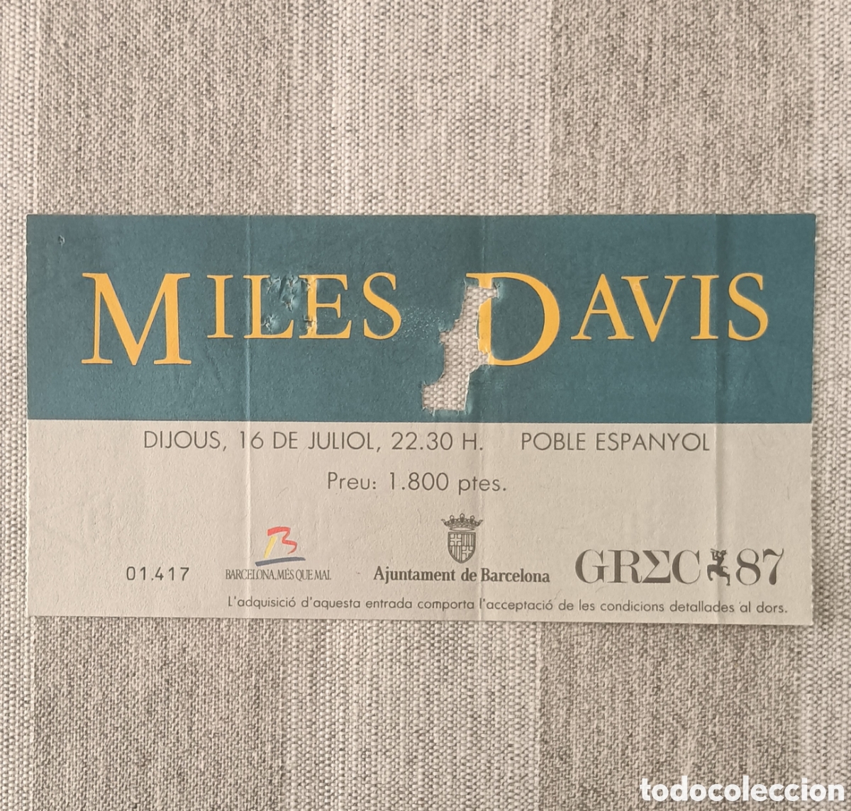Entradas antiguas de conciertos: Entrada Concierto Miles Davis - Foto 1