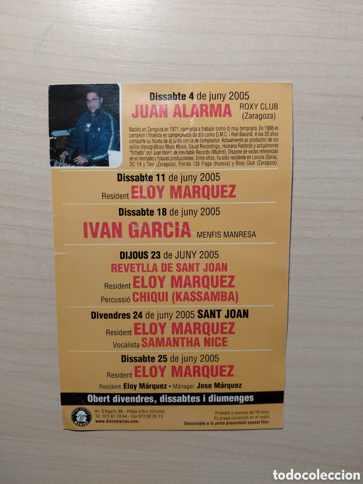 Entradas antiguas de conciertos: FLYER DISCO MARIUS - PLATJA DARO ANY 2005 - Foto 2