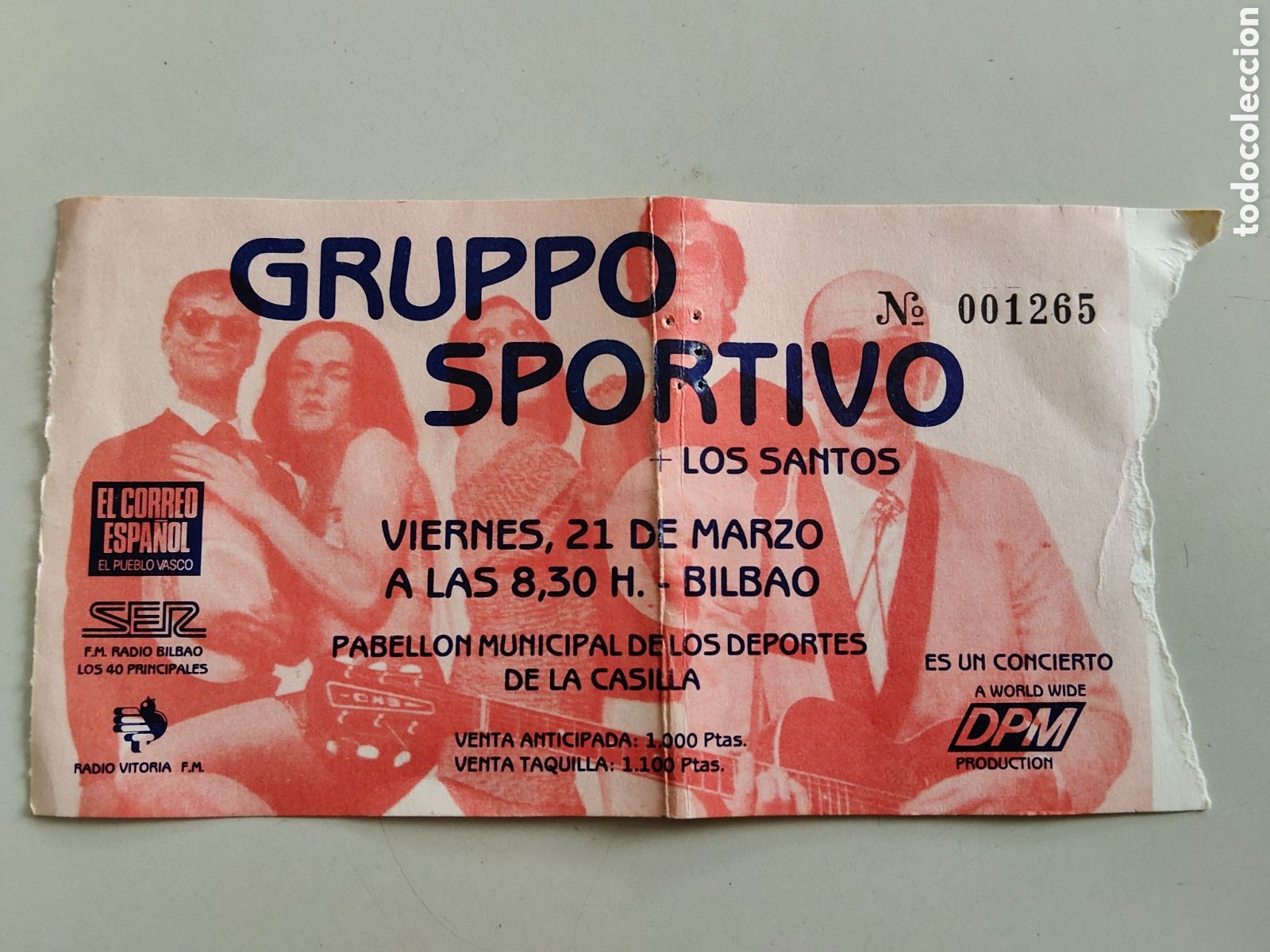 Entradas Antiguas de Conciertos: Entrada concierto Gruppo Sportivo y Los Santos en Bilbao Polideportivo La Casilla 1980
