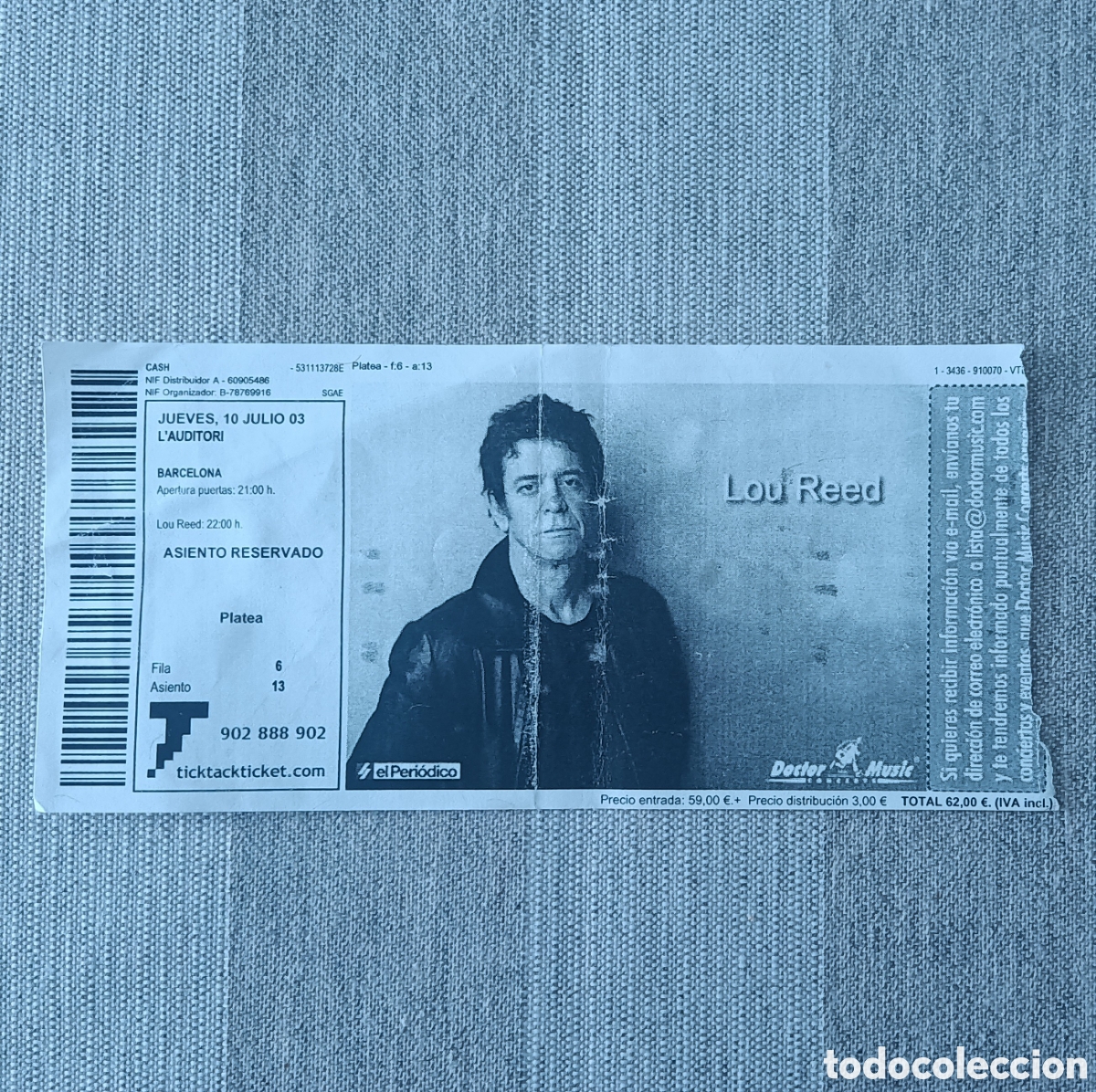 Entradas antiguas de conciertos: Entrada de Concierto de Lou Reed - Foto 1