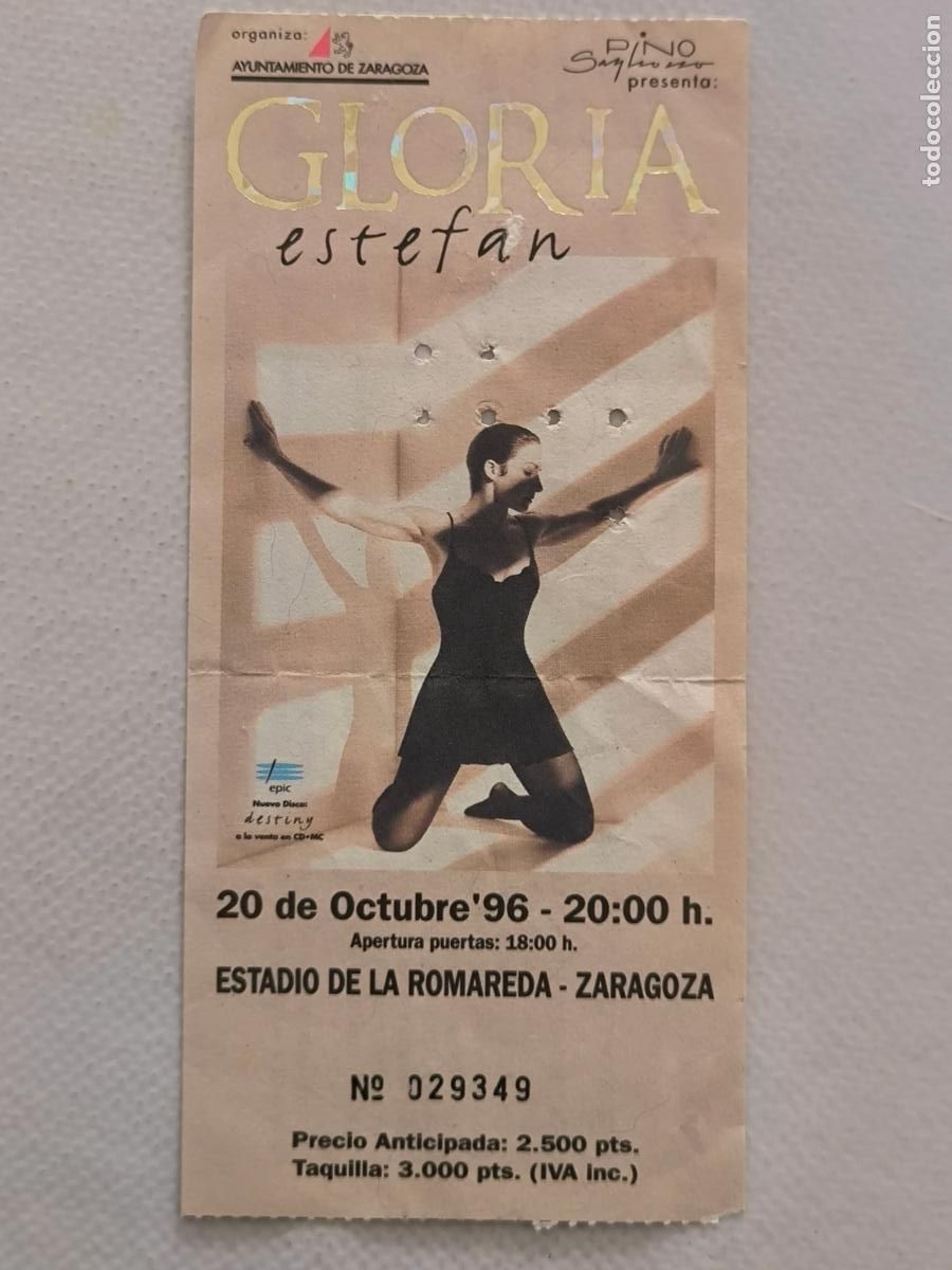 Entradas Antiguas de Conciertos: ENTRADA DE CONCIERTO GLORIA ESTEFAN - 20 DE OCTUBRE 1996, ZARAGOZA (9S)