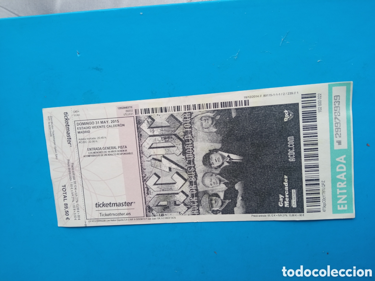 Entradas Antiguas de Conciertos: Entrada original, Concierto de AC DC, Estadio Vicente Calder&oacute;n de 2015