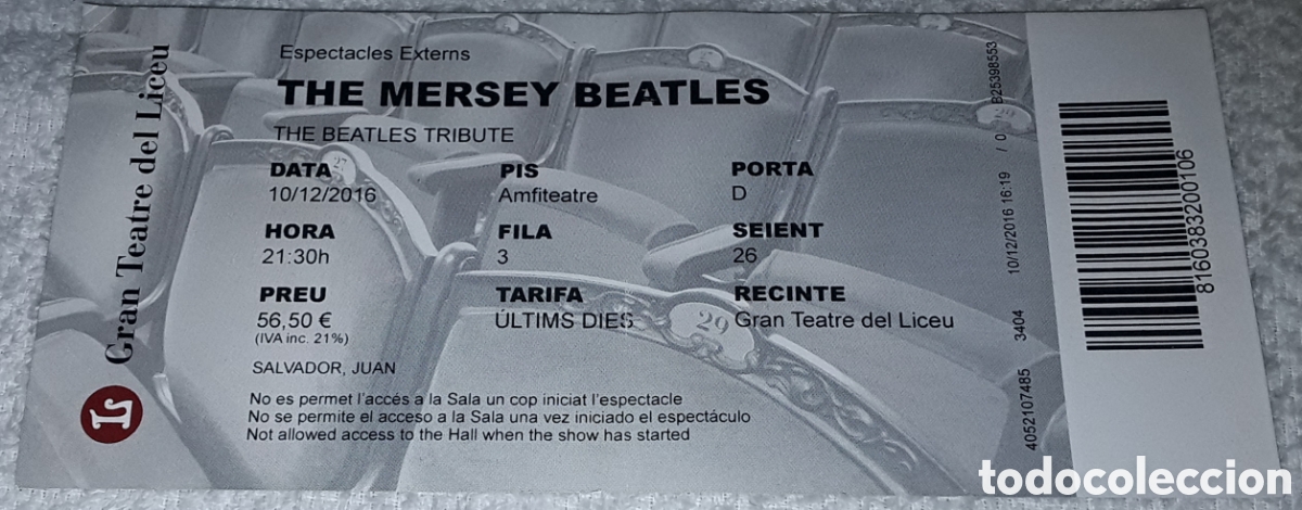 Entradas Antiguas de Conciertos: THE MERSEY BEATLES - LICEO DICIEMBRE 2016