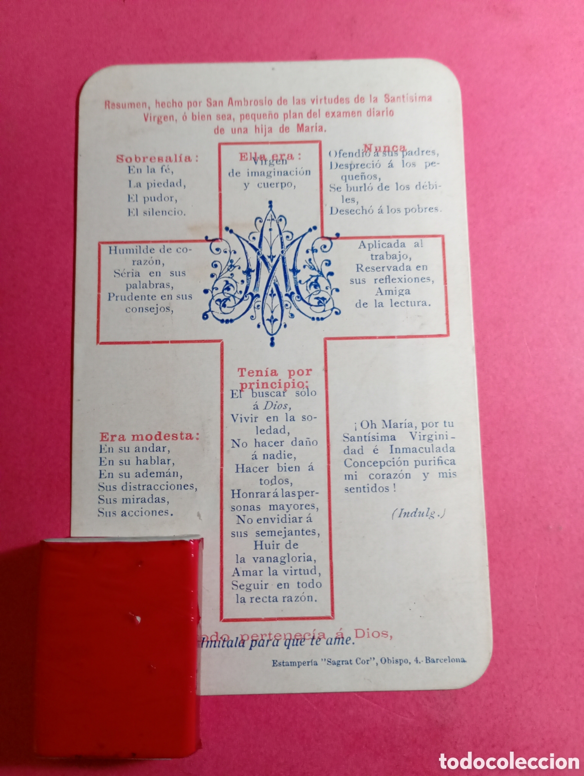 Entradas Antiguas de Conciertos: VIRGEN SANT&Iacute;SIMA RESUMEN DE SUS VIRTUDES CON CRUZ HECHA POR SAN AMBROSIO PARA UNA HIJA DE MAR&Iacute;A