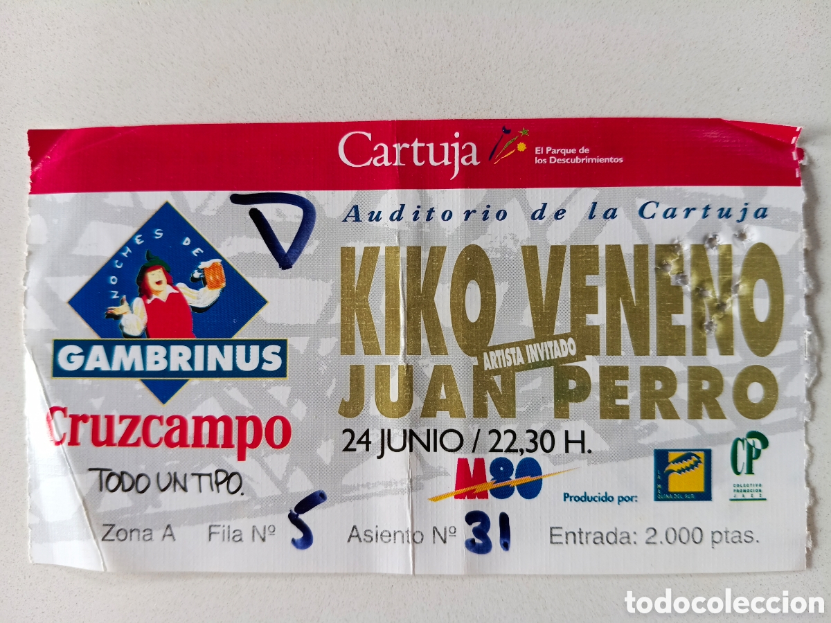 Entradas Antiguas de Conciertos: KIKO VENENO / JUAN PERRO - Entrada Concierto Sevilla A&ntilde;os 90 // RADIO FUTURA PATA NEGRA