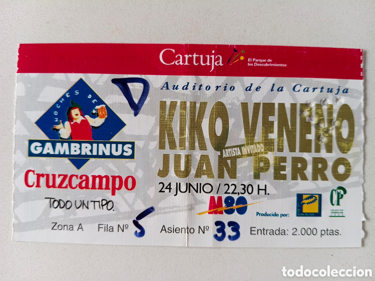 Entradas Antiguas de Conciertos: KIKO VENENO / JUAN PERRO - Entrada Concierto Sevilla A&ntilde;os 90 // RADIO FUTURA PATA NEGRA