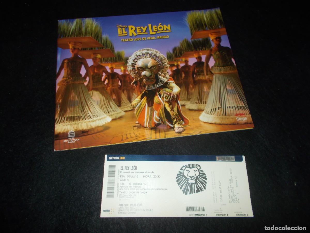 Entradas Antiguas de Conciertos: Entrada y Programa-Revista EL REY LE&Oacute;N EL MUSICAL, Teatro Lope de Vega. Madrid 2016. Espect&aacute;culo