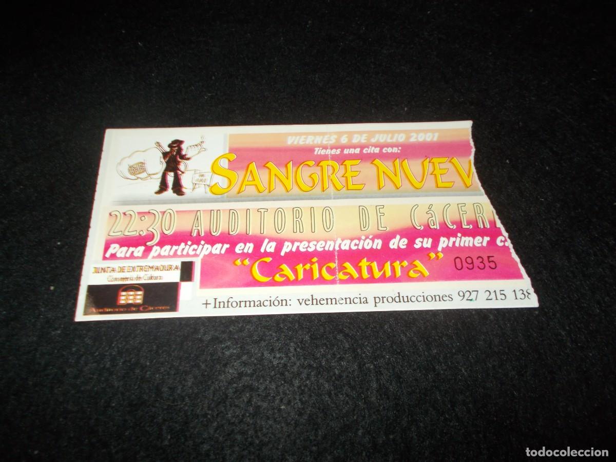 Entradas Antiguas de Conciertos: Entrada Concierto SANGRE NUEVA Caricatura. Auditorio C&aacute;ceres 2001. M&uacute;sica