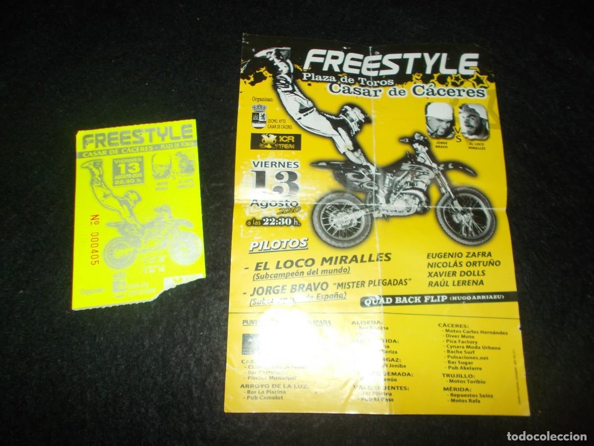 Entradas Antiguas de Conciertos: Entrada y Folleto Espect&aacute;culo FREESTYLE Casar de C&aacute;ceres 2010. Motos Motocross