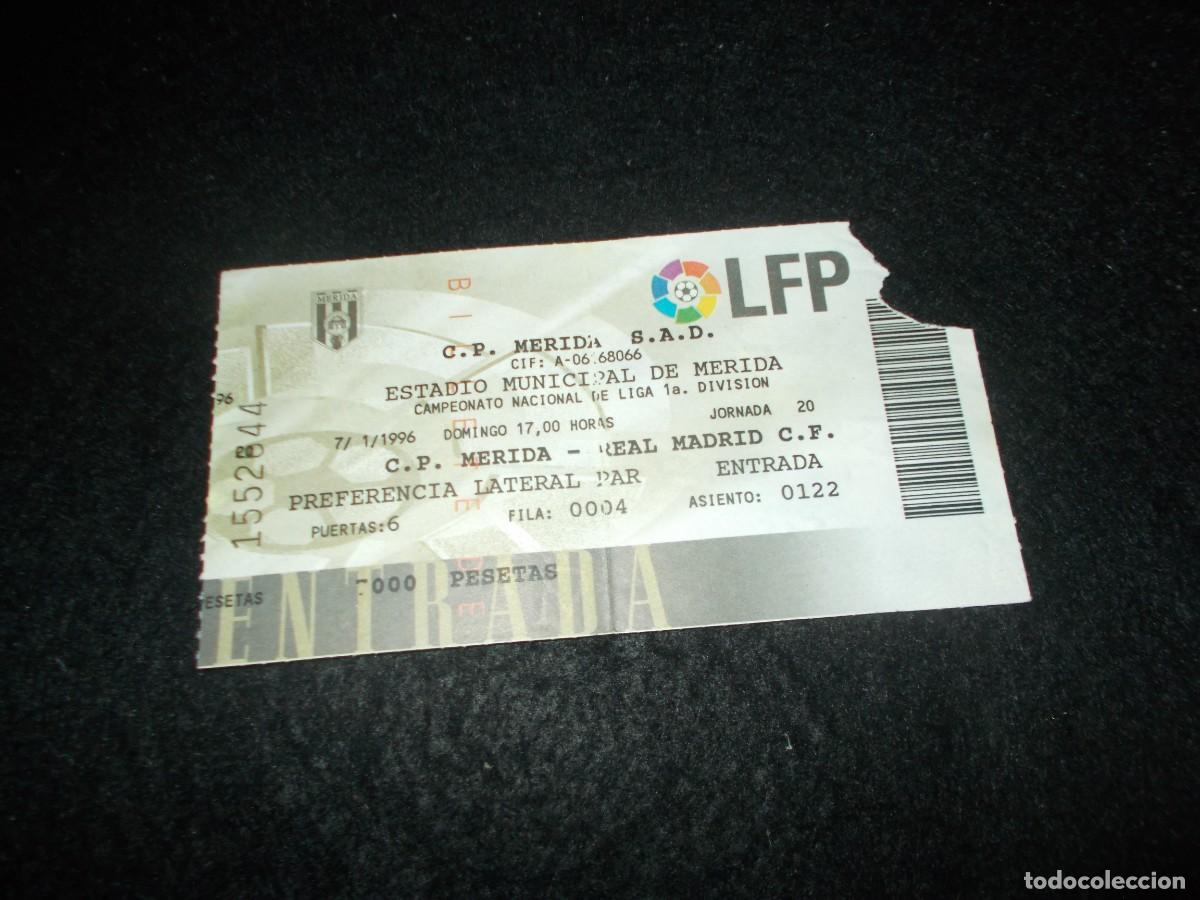Entradas Antiguas de Conciertos: Entrada Partido Futbol C.P. M&Eacute;RIDA - REAL MADRID C.F. Estadio Municipal M&eacute;rida 1996. Badajoz