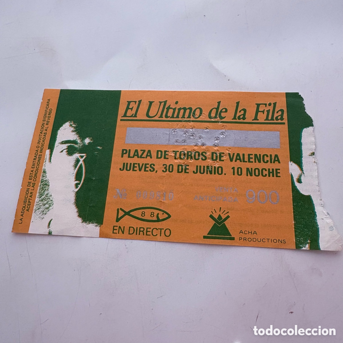Entradas Antiguas de Conciertos: Entrada 1988 el &uacute;ltimo de la fila plaza de toros Valencia