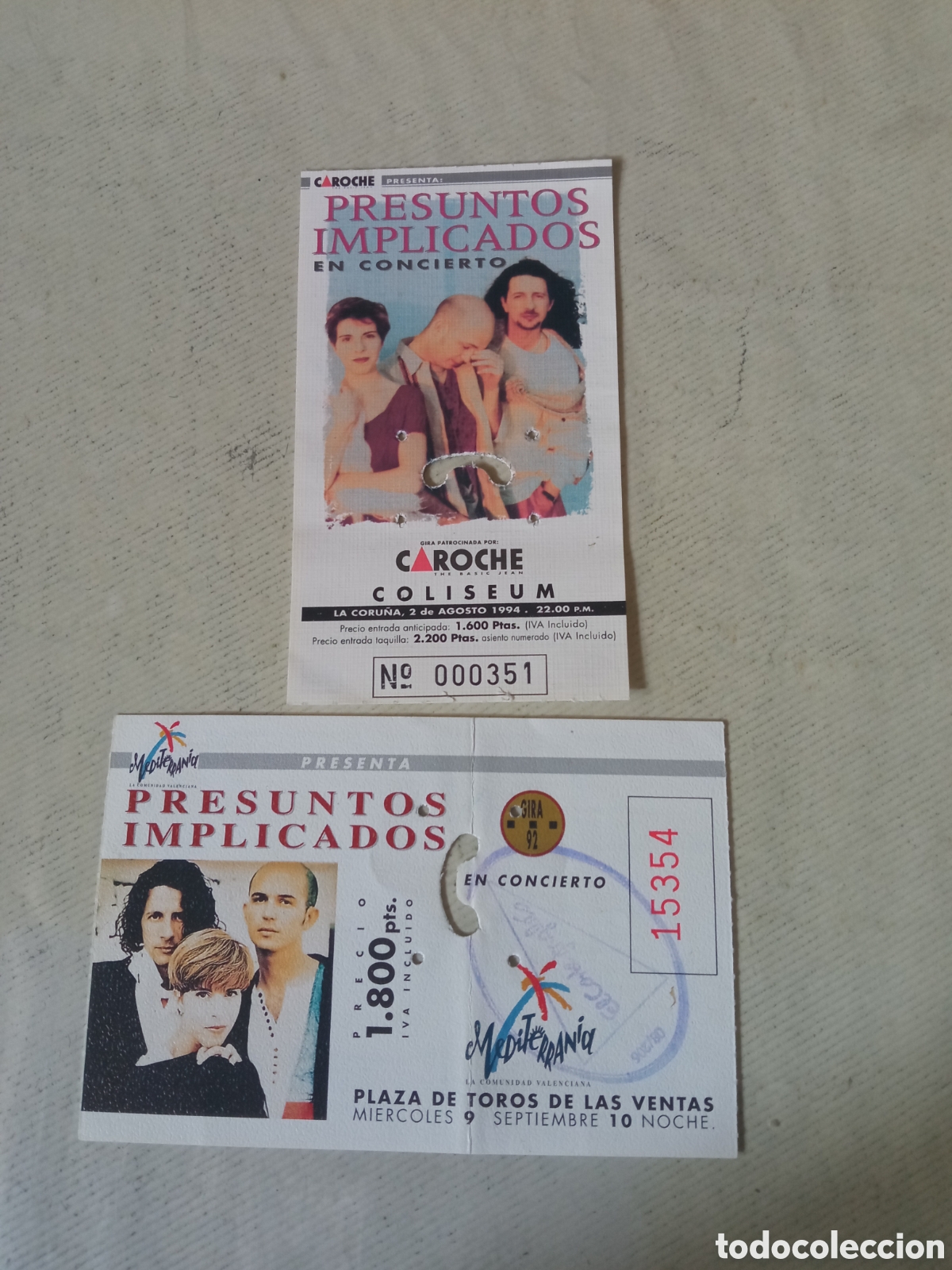 Entradas Antiguas de Conciertos: Dos antiguas entradas, Concierto de Presuntos, Implicados