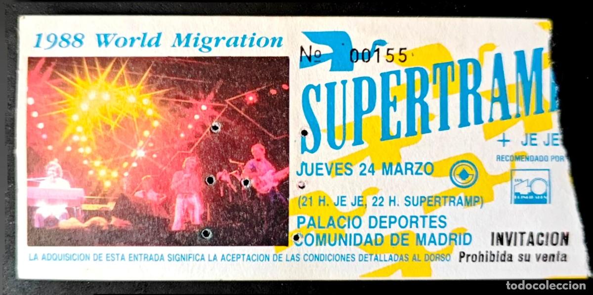 Entradas Antiguas de Conciertos: Entrada INVITACION Concierto SUPERTRAMP Palacio Deportes Madrid 24 Marzo 1988