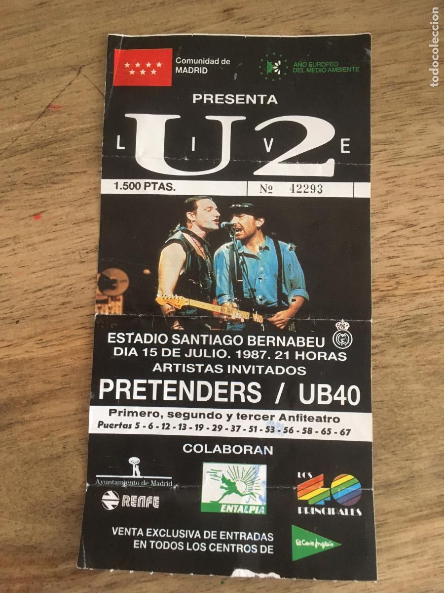 Entradas Antiguas de Conciertos: u2 entrada original concierto estadio santiago bernabeu madrid 1987
