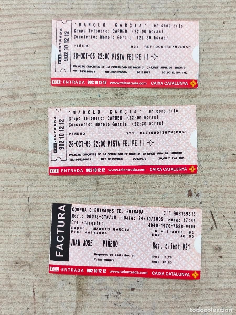 Entradas Antiguas de Conciertos: 2 Entradas Concierto Manolo Garc&iacute;a - 28-10-2005 - Palacio de Deportes de la Comunidad de Madrid