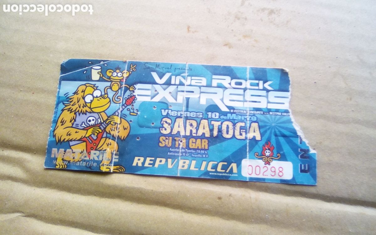Entradas Antiguas de Conciertos: Entrada Vi&ntilde;a Rock. Express. Saratoga, Su Ta Gar, Republicca. Abril 2006.
