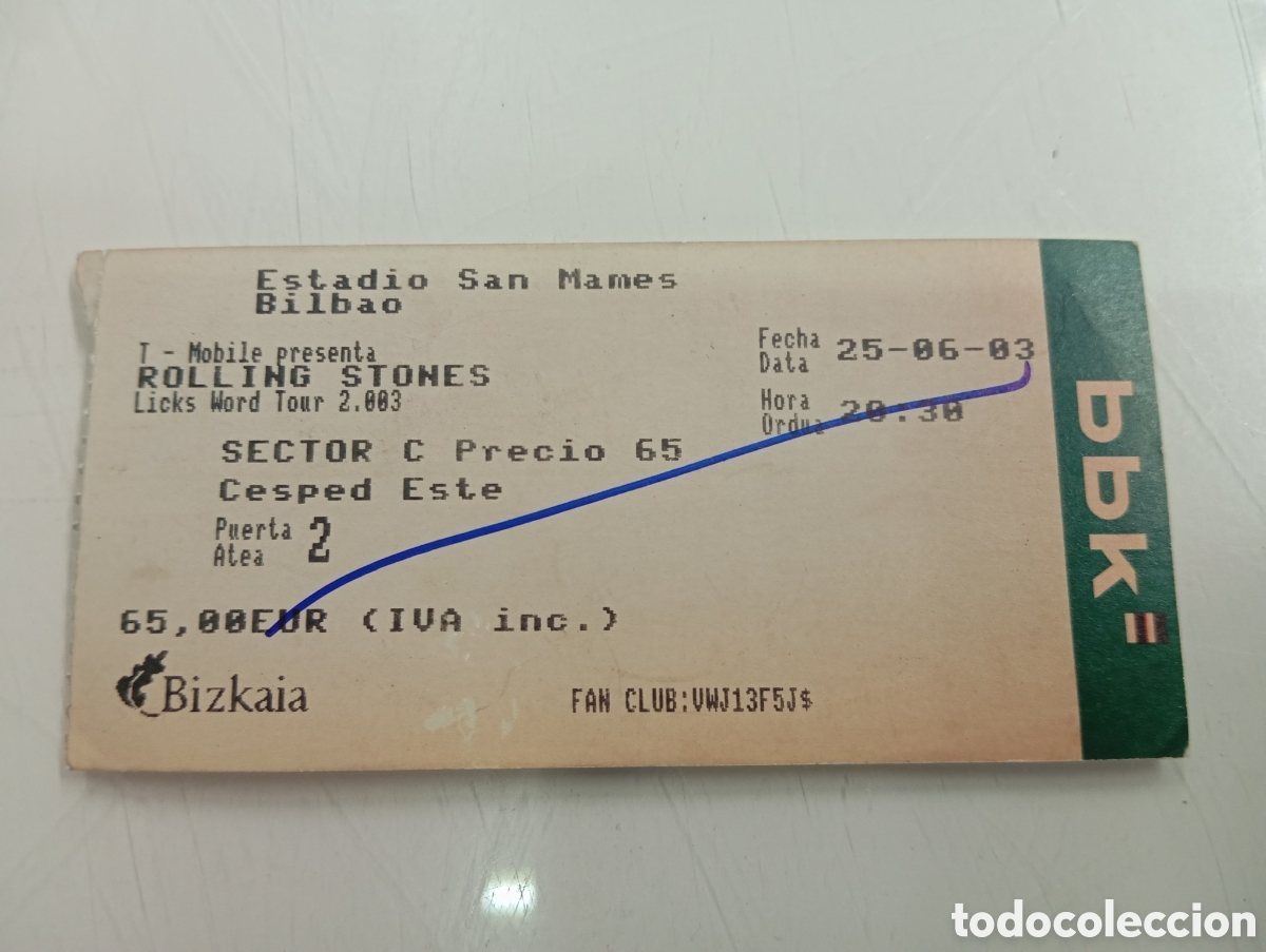 Entradas Antiguas de Conciertos: Rolling Stones Entrada Concierto Bilbao 25 Junio 2003. Campo De F&uacute;tbol De San Mam&eacute;s. ORIGINAL