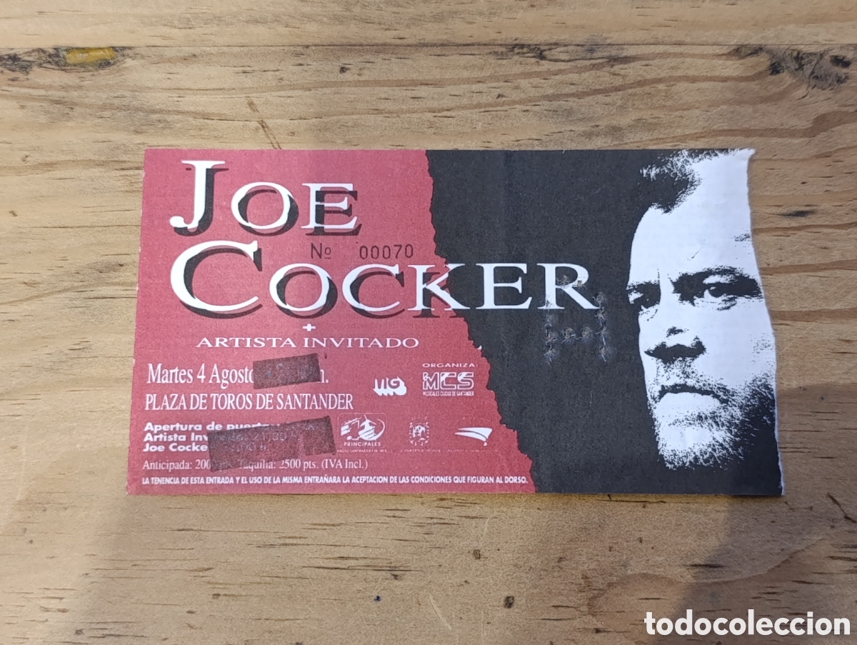 Entradas Antiguas de Conciertos: Entrada Joe Cocker.. Santander. 4 agosto