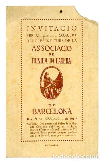 Entradas Antiguas de Conciertos: Invitaci&oacute; Concert Associaci&oacute; de M&uacute;sica da Camera 1913 - M&uacute;sica