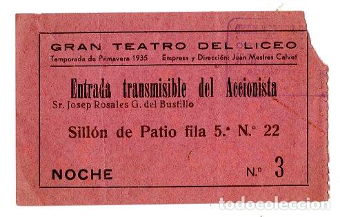 Billets de concerts: Entrada Gran Teatro del Liceo 1935 - Teatro
