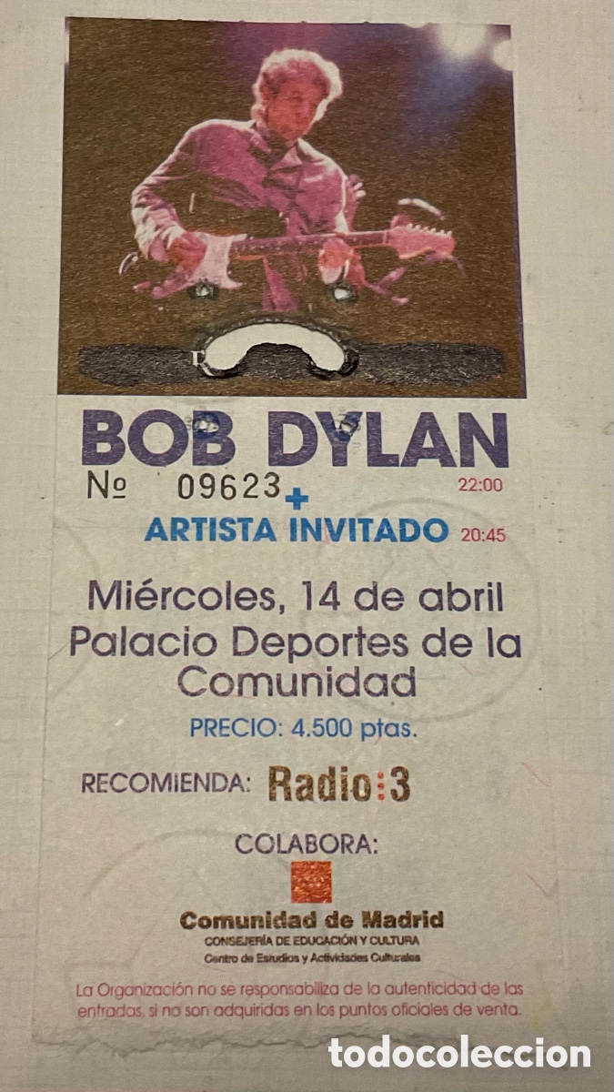 Konzert-Eintrittskarten: Entrada concierto Bob Dylan. Madrid. 1999