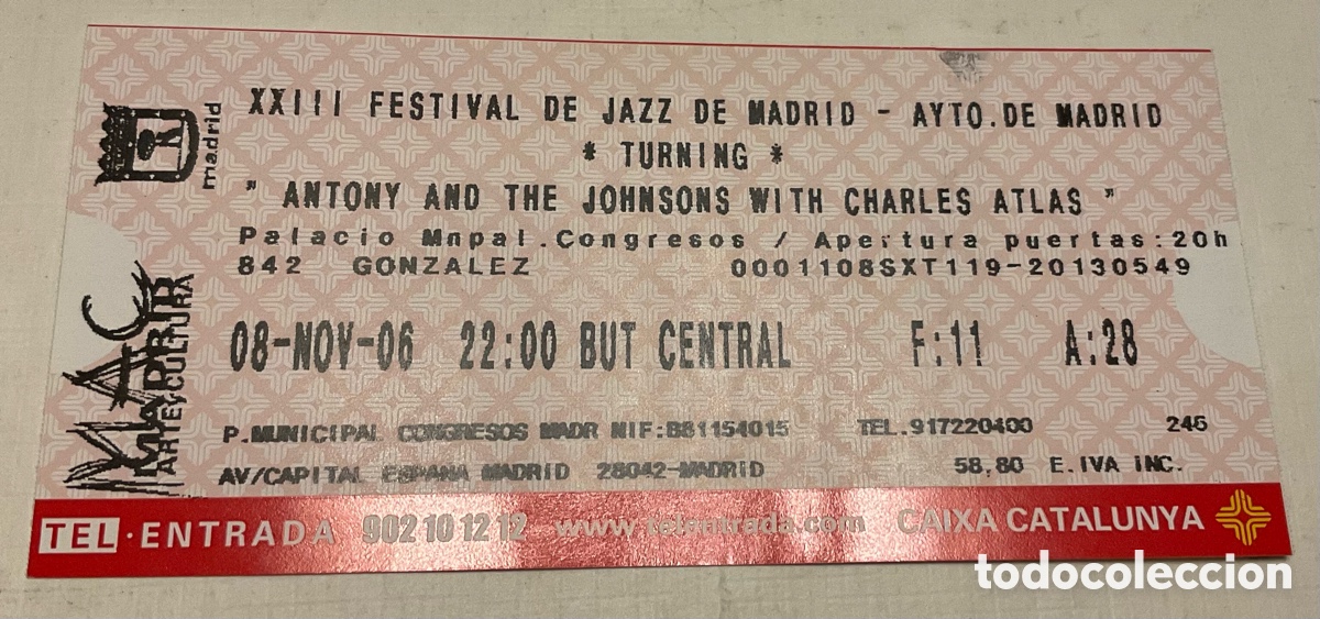 Konzert-Eintrittskarten: Concierto Antony & The Johnsons. 2006. Madrid
