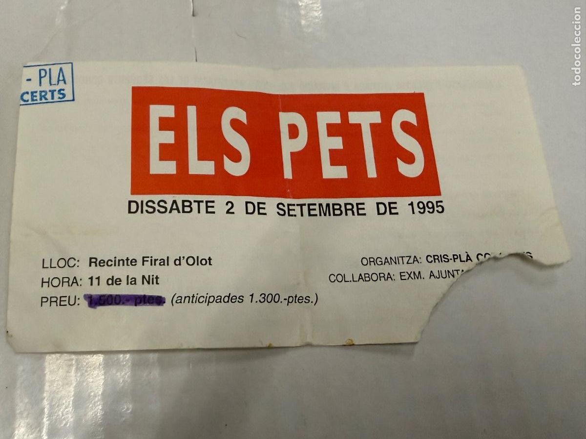 Entradas antiguas de conciertos: Entrada del Grupo Musical ELS PETS A&ntilde;o 1995, Olot.