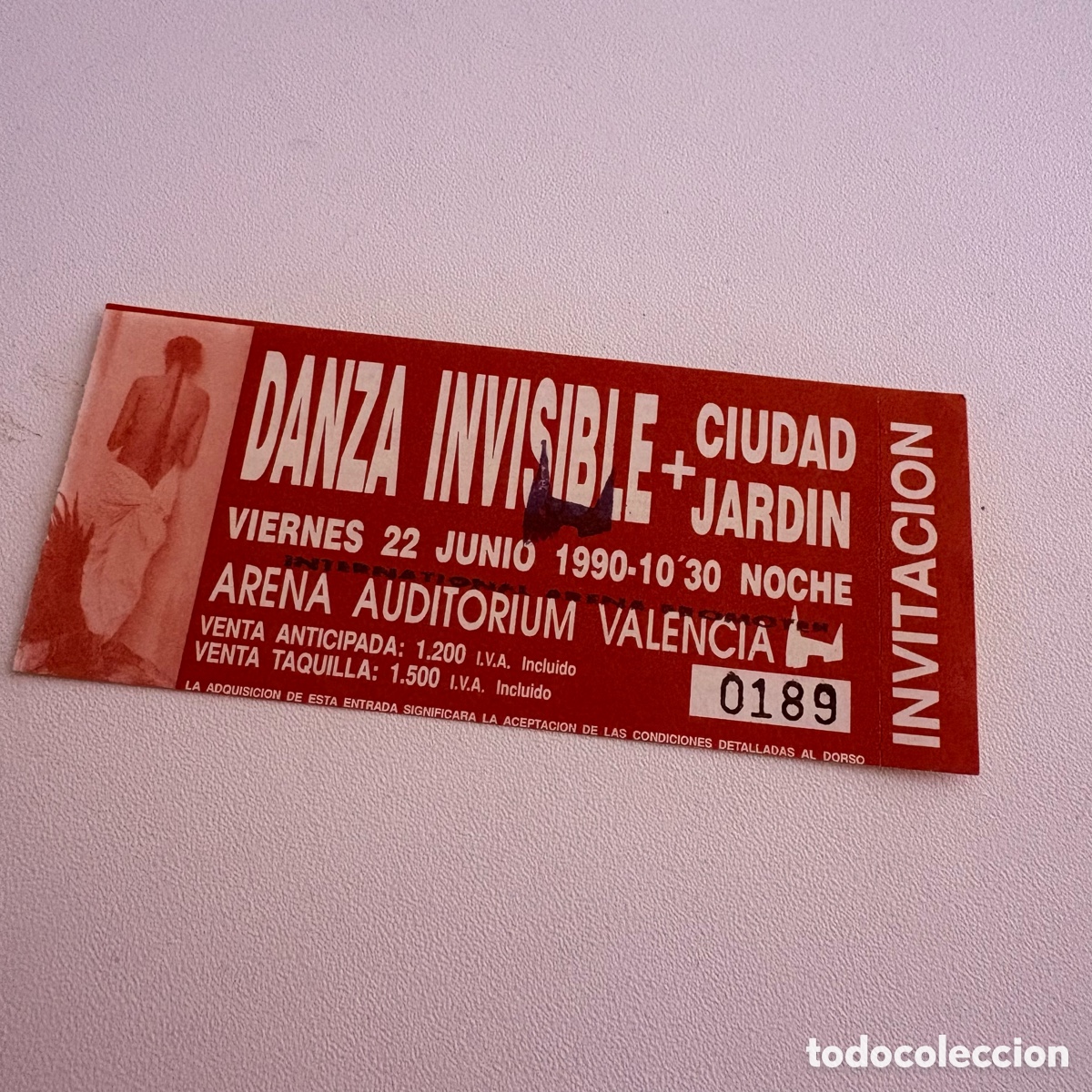 Entradas antiguas de conciertos: entrada original concierto valencia danza invisible y ciudad jardin 22 junio 1990 arena auditorium
