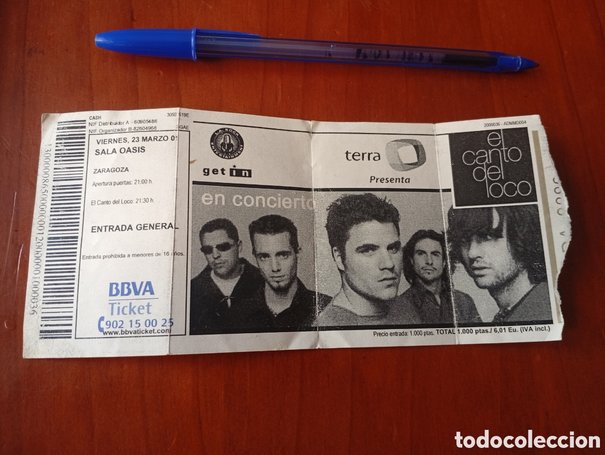 Entradas antiguas de conciertos: ENTRADA EL CANTO DEL LOCO 2001 SALA OASIS ZARAGOZA DANI MARTIN ORIGINAL
