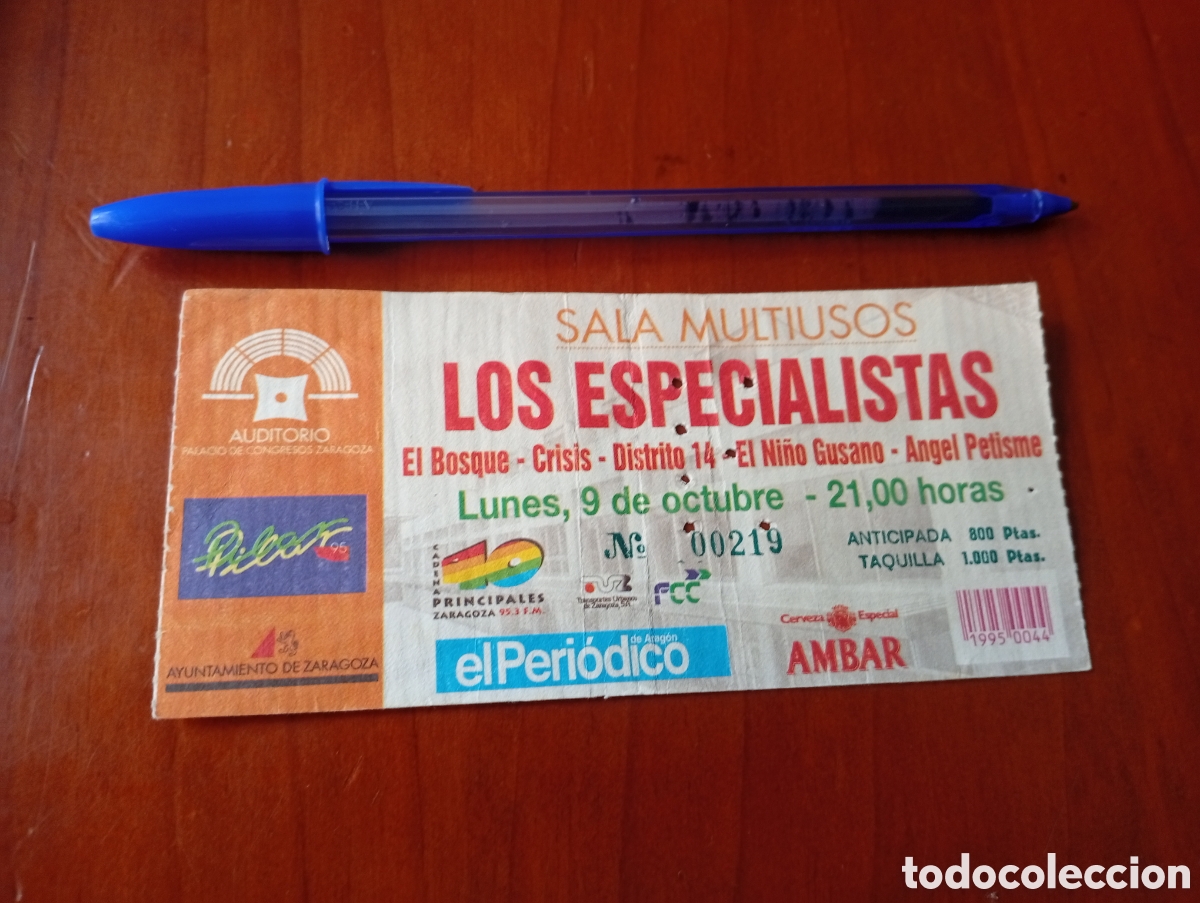 Tickets for concerts: ENTRADA ORIGINAL LOS ESPECIALISTAS EL BOSQUE DISTRITO 14 CRISIS EL NI&Ntilde;O GUSANO ANGEL PETISME 1995