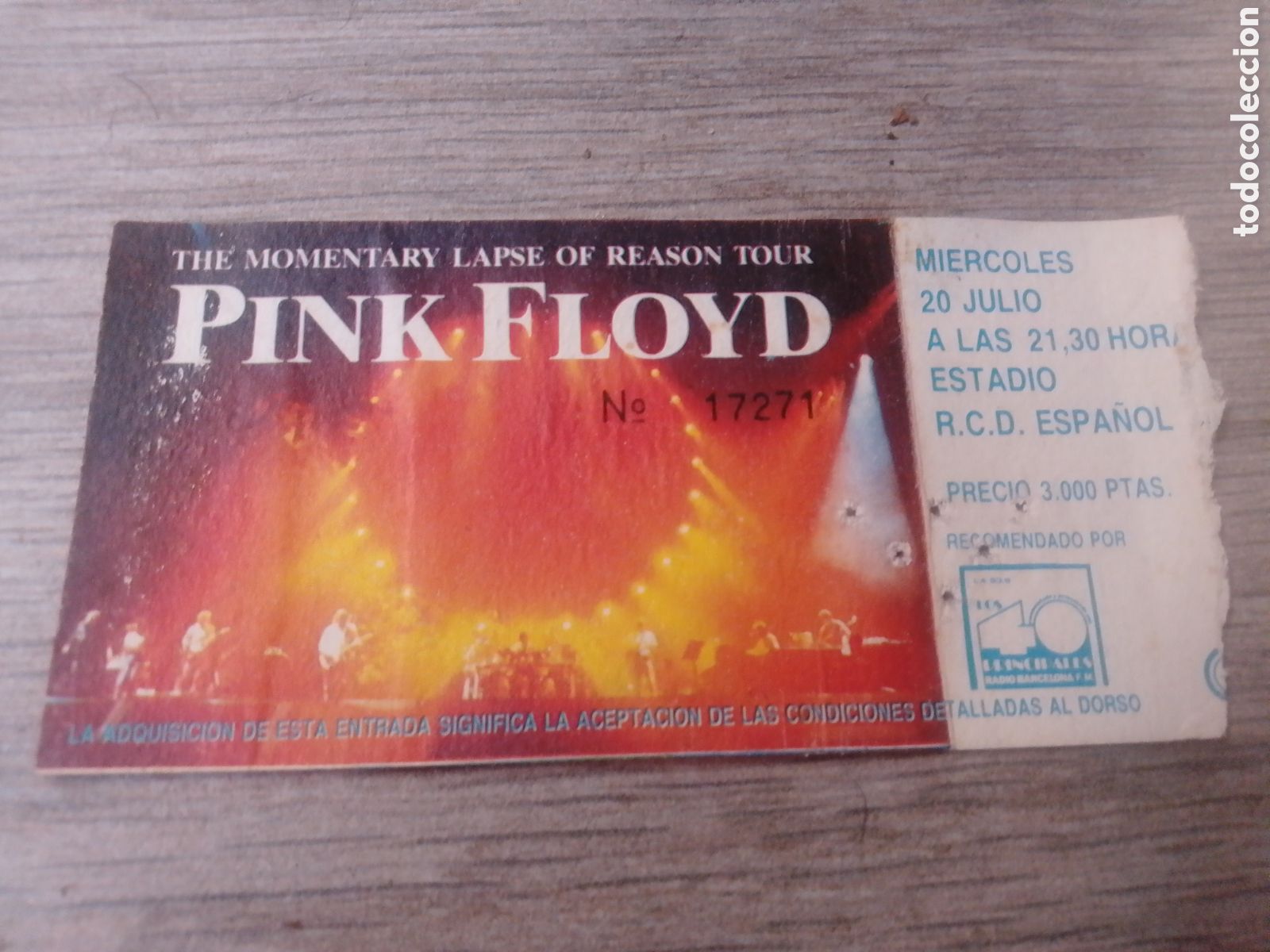 Entradas antiguas de conciertos: ENTRADA CONCIERTO PINK FLOYD - CONCIERTO 20 JULIO 1988 - SARRIA - CC -