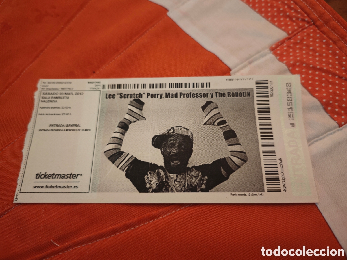 Entradas antiguas de conciertos: Entrada para el concierto de Lee Scratch Perry, Mad Professor y The Robotik.