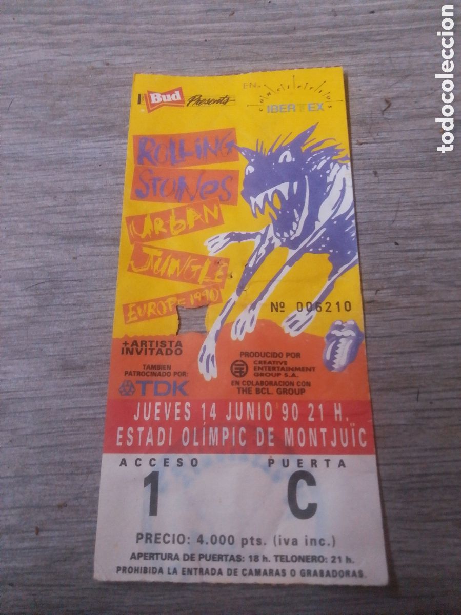 Entradas antiguas de conciertos: ENTRADA CONCIERTO ROLLING STONES - 14/06/90 - ESTADI OLIMPIC MONTJUIC - CC -