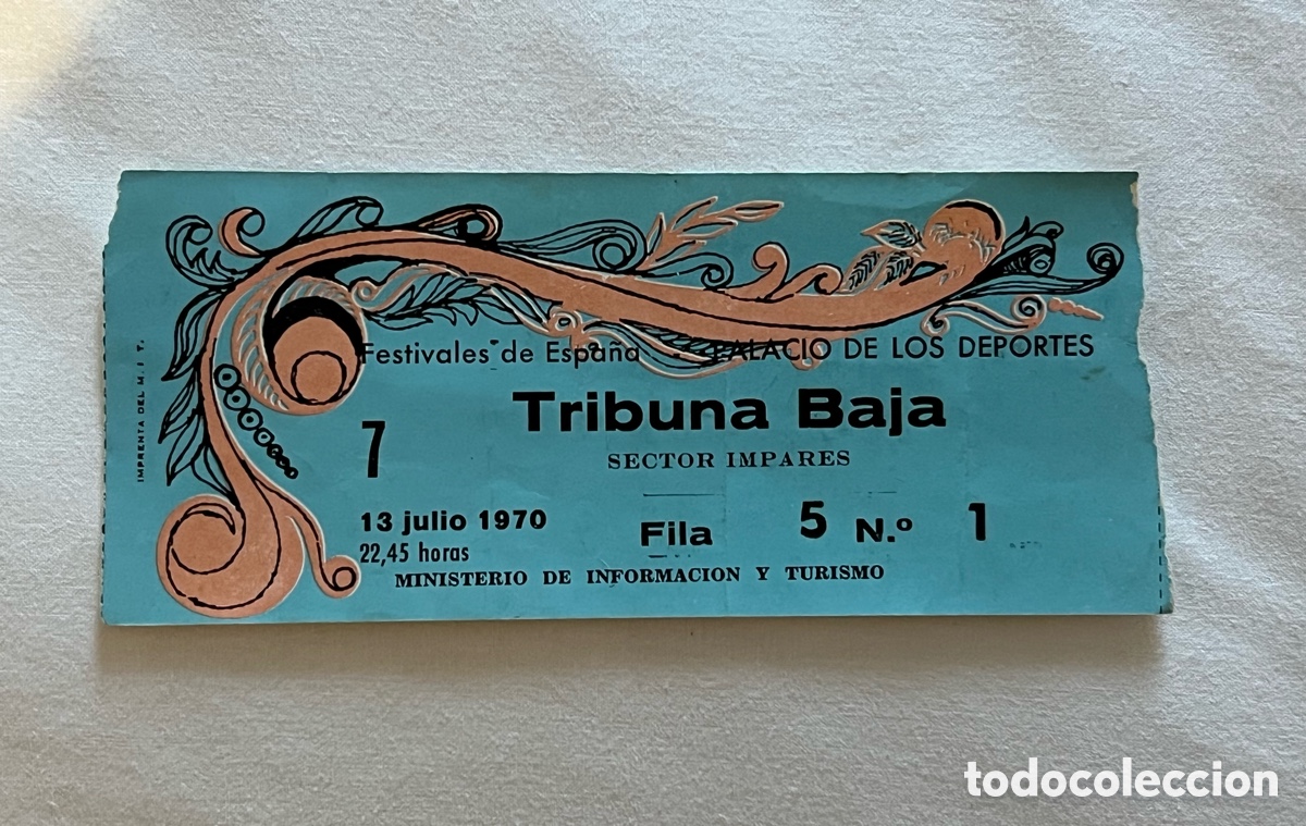 Entradas antiguas de conciertos: ENTRADA FESTIVALES DE ESPA&Ntilde;A, PALACIO DE LOS DEPORTES, 13 DE JULIO DE 1970, TRIBUNA BAJA