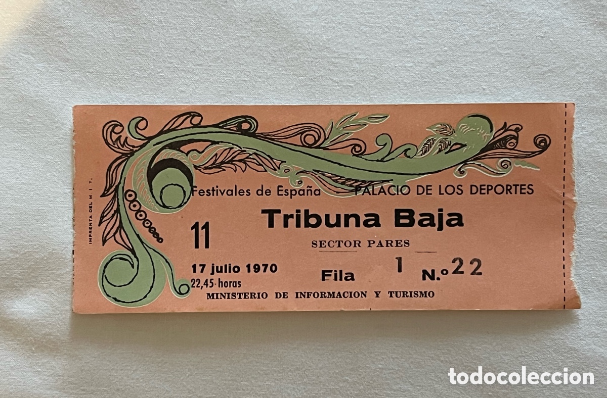 Entradas antiguas de conciertos: ENTRADA FESTIVALES DE ESPA&Ntilde;A, PALACIO DE LOS DEPORTES, 17 DE JULIO DE 1970, TRIBUNA BAJA